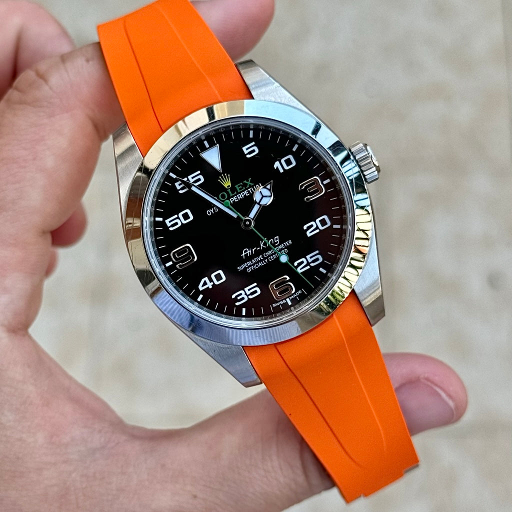 Rolex deployant rubber strap, FKM vulcanized rubber, Orange