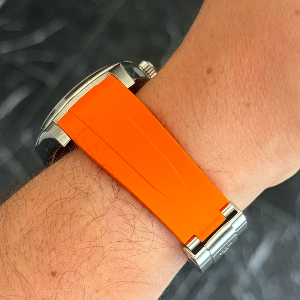 Rolex deployant rubber strap, FKM vulcanized rubber, Orange