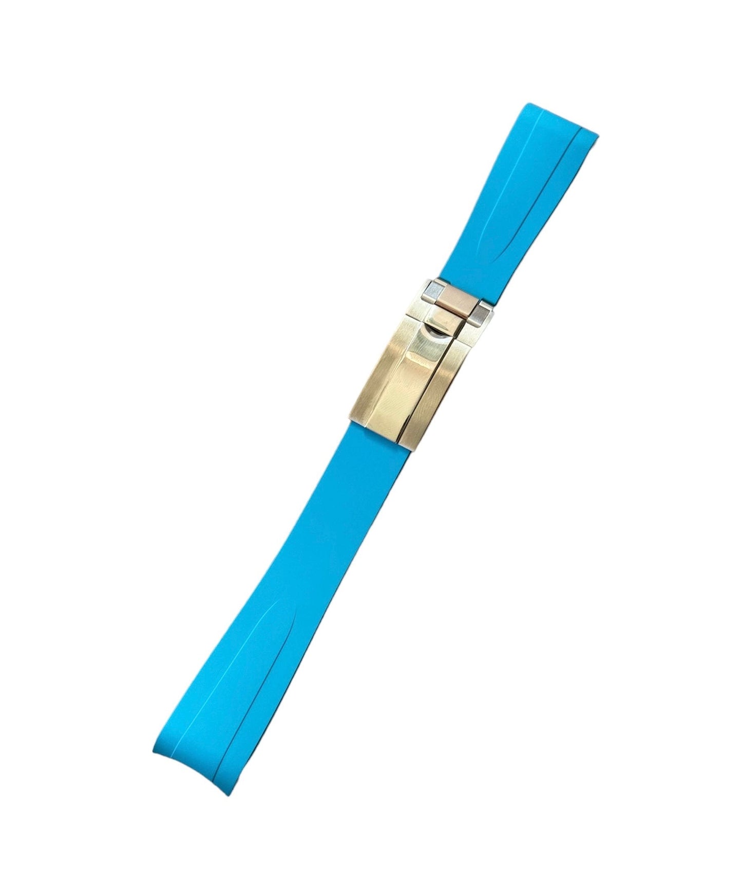Rolex deployant rubber strap, FKM vulcanized rubber, Miami blue