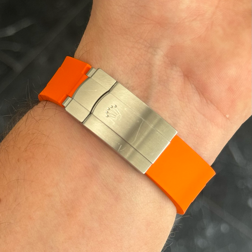 Rolex deployant rubber strap, FKM vulcanized rubber, Orange