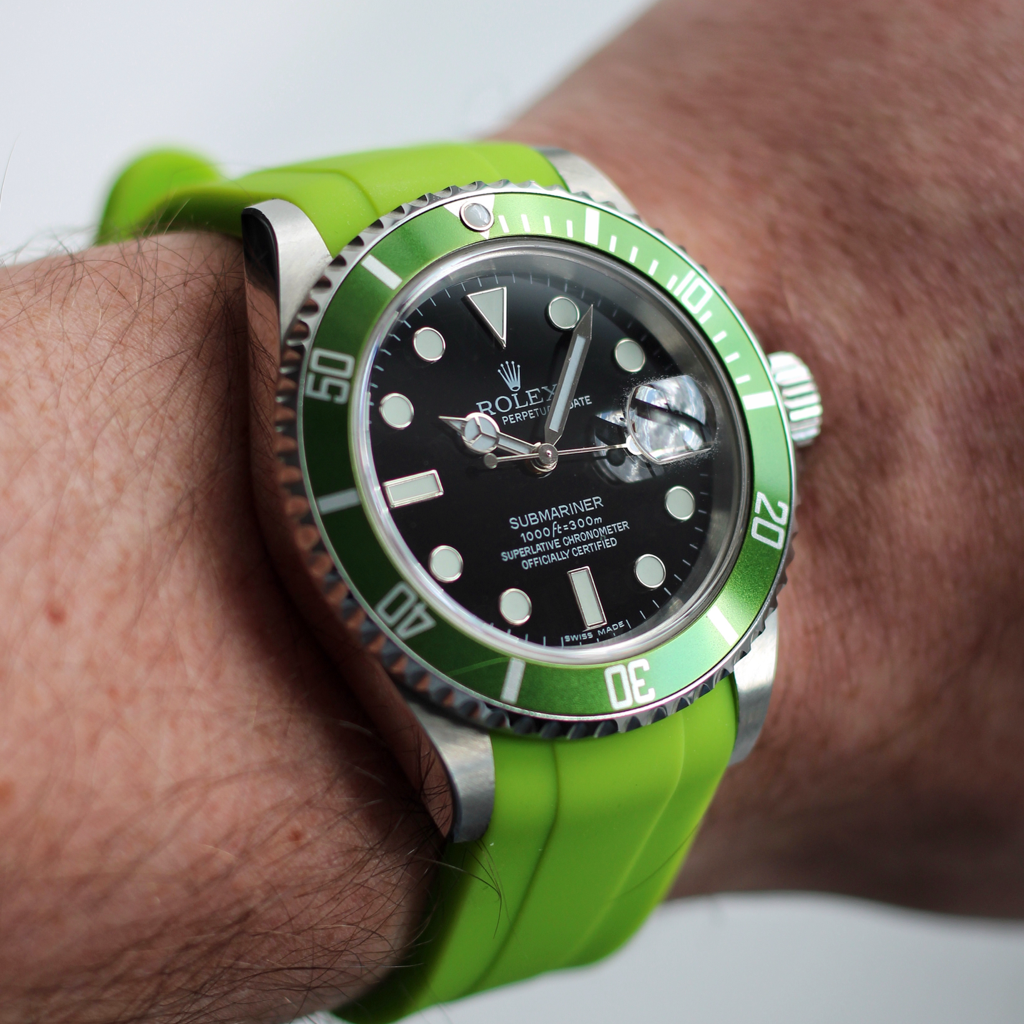 Tempomat Madrid, 20mm Lime Green rubber strap for rolex, 20mm rubber strap for omega