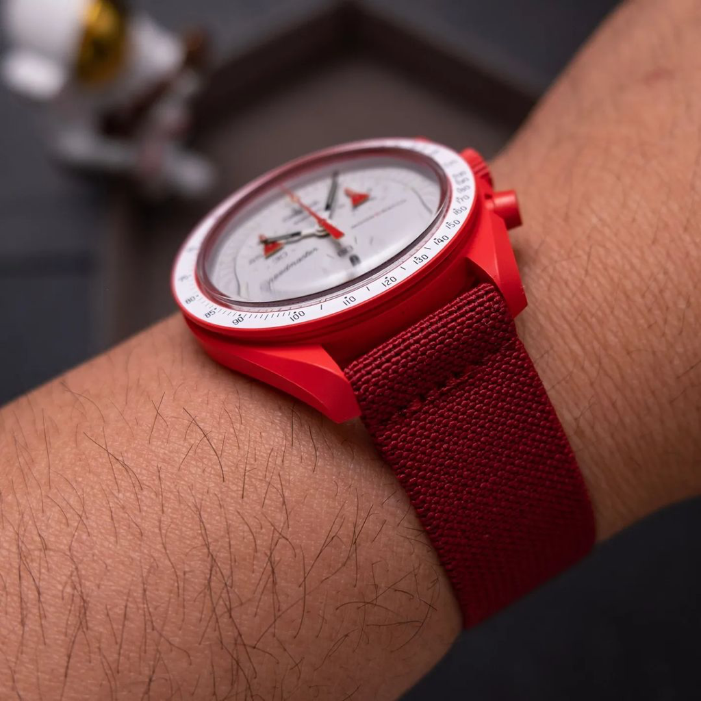 Tempomat Madrid, 20mm Red Bordeaux Elastic loop strap, universal fit, for rolex, omega, Moonswatch, omega x swatch and more