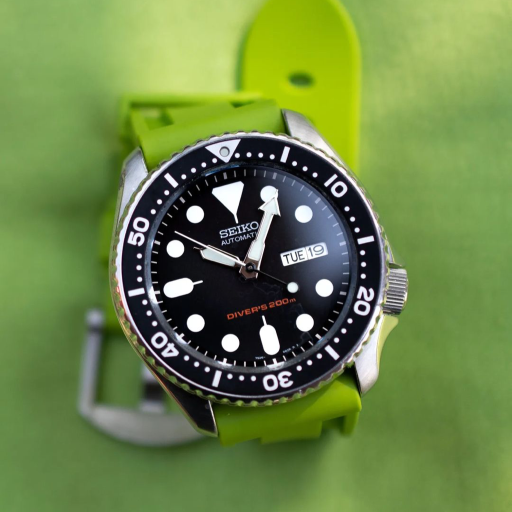 Tempomat Madrid, Lime Green Rubber Strap for Panerai, Seiko, Breitling, Tag Heuer, Tudor, Universal 22mm
