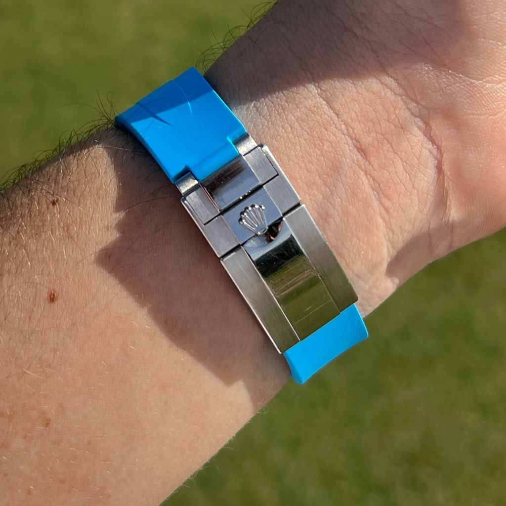 Rolex deployant rubber strap, FKM vulcanized rubber, Miami blue