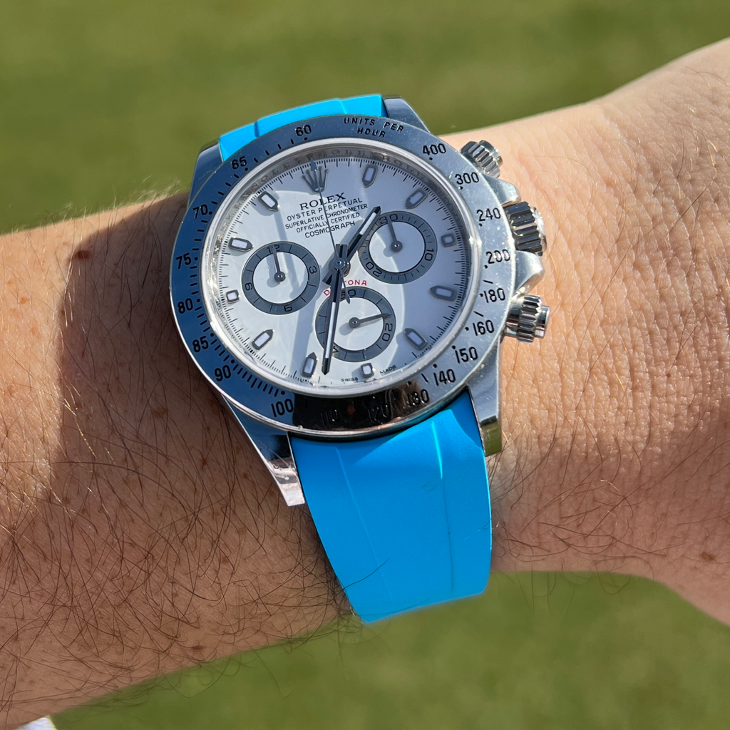 Rolex deployant rubber strap, FKM vulcanized rubber, Miami blue