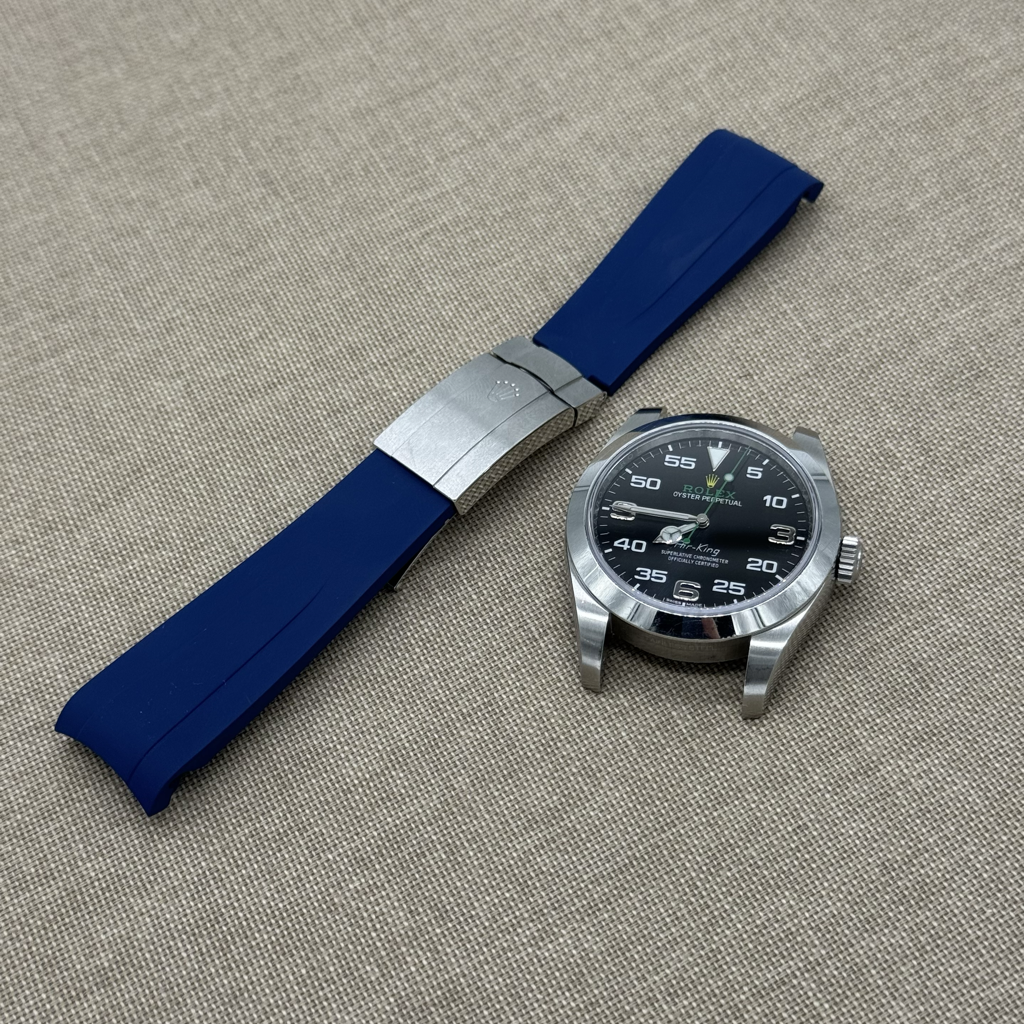 Rolex deployant rubber strap, FKM vulcanized rubber, navy blue