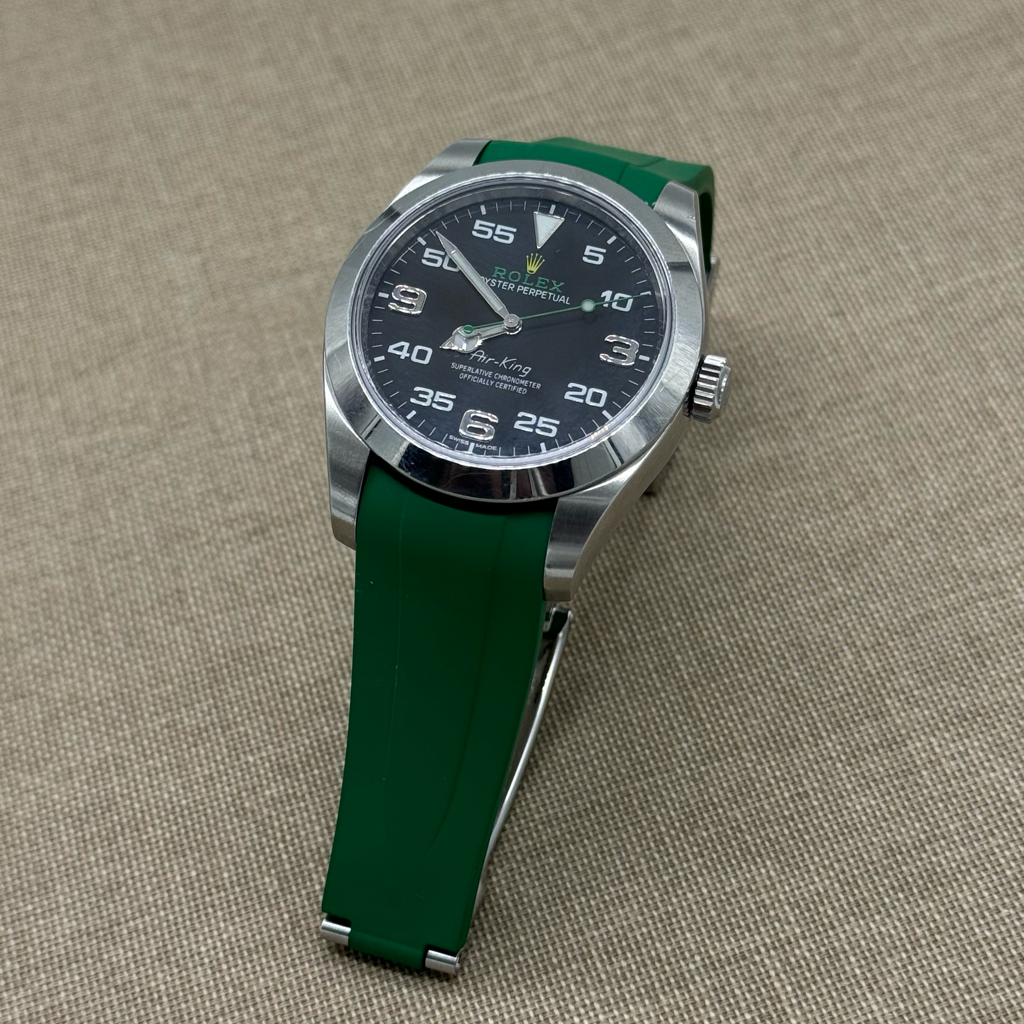 Rolex deployant rubber strap, FKM vulcanized rubber, Royal Green