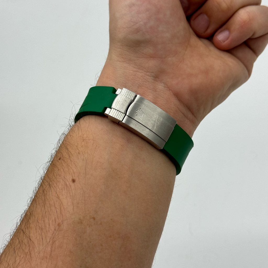 Rolex deployant rubber strap, FKM vulcanized rubber, Royal Green