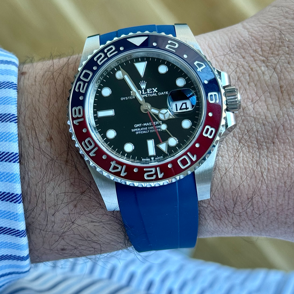 Rolex deployant rubber strap, FKM vulcanized rubber, navy blue