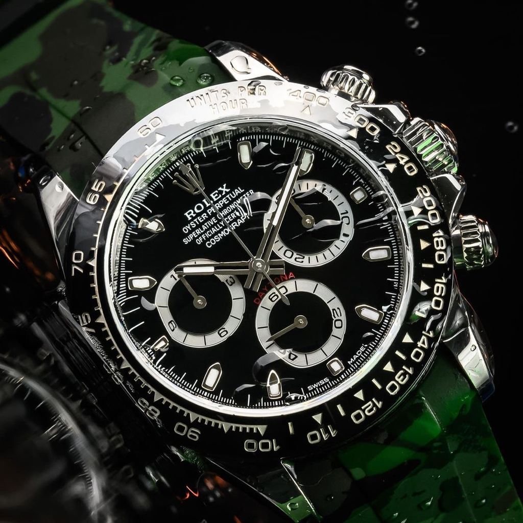 Tempomat Madrid, 20mm Green camo rubber strap for rolex, 20mm rubber strap for omega