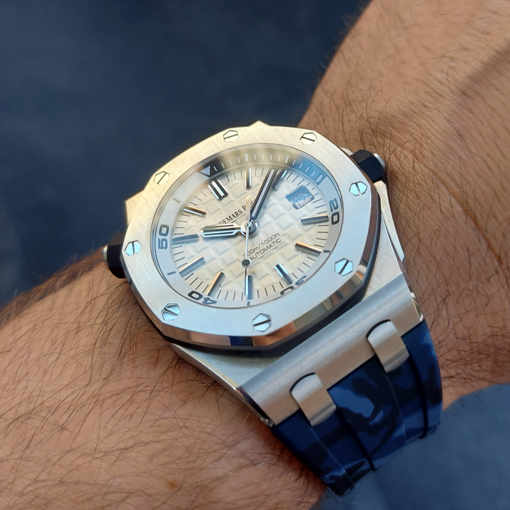 Tempomat Madrid, Blue Camouflage Rubber Strap for Audemars Piguet, royal oak offshore 42mm