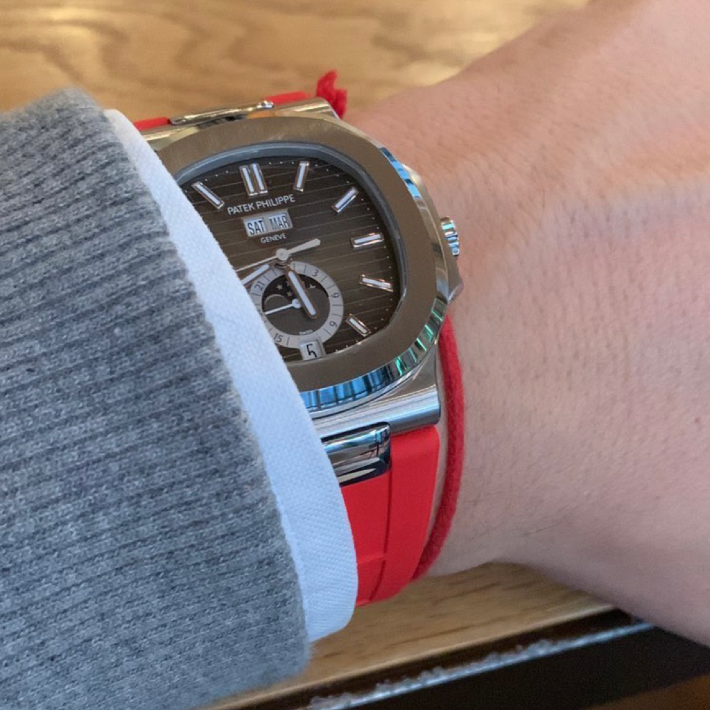 Tempomat Madrid, Flashy Red FKM Vulcanized Rubber Strap for Patek Philippe Nautilus