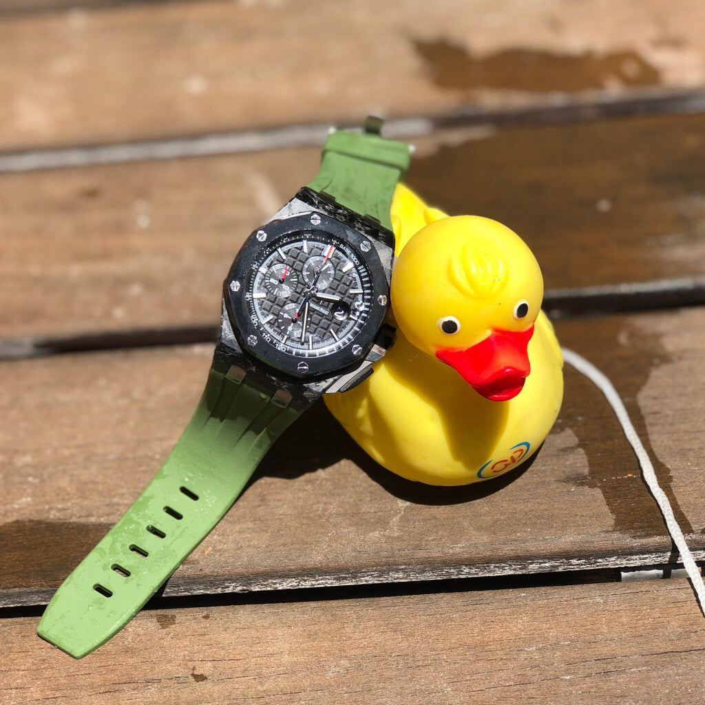Tempomat Madrid, Olive Green Rubber Strap for Audemars Piguet, royal oak offshore 44mm