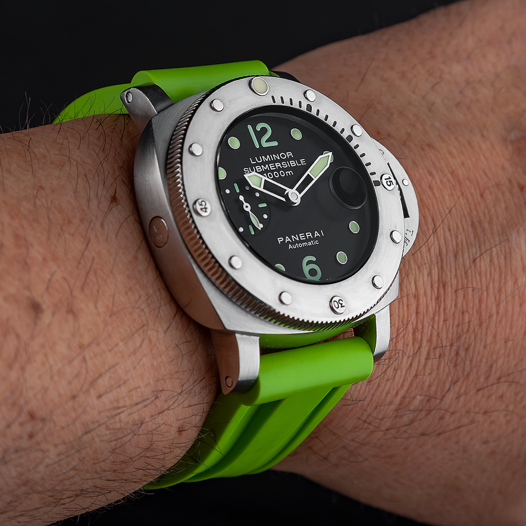 Tempomat Madrid, Lime Green Rubber Strap for Panerai, Seiko, Breitling, Tag Heuer Universal 24mm