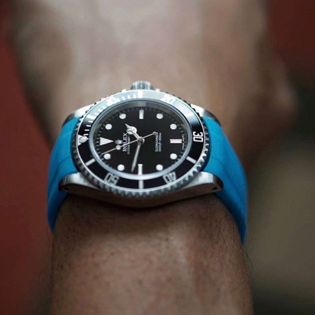 Tempomat Madrid 20mm curved ended integrated blue Miami / Marbella rubber strap for rolex and omega