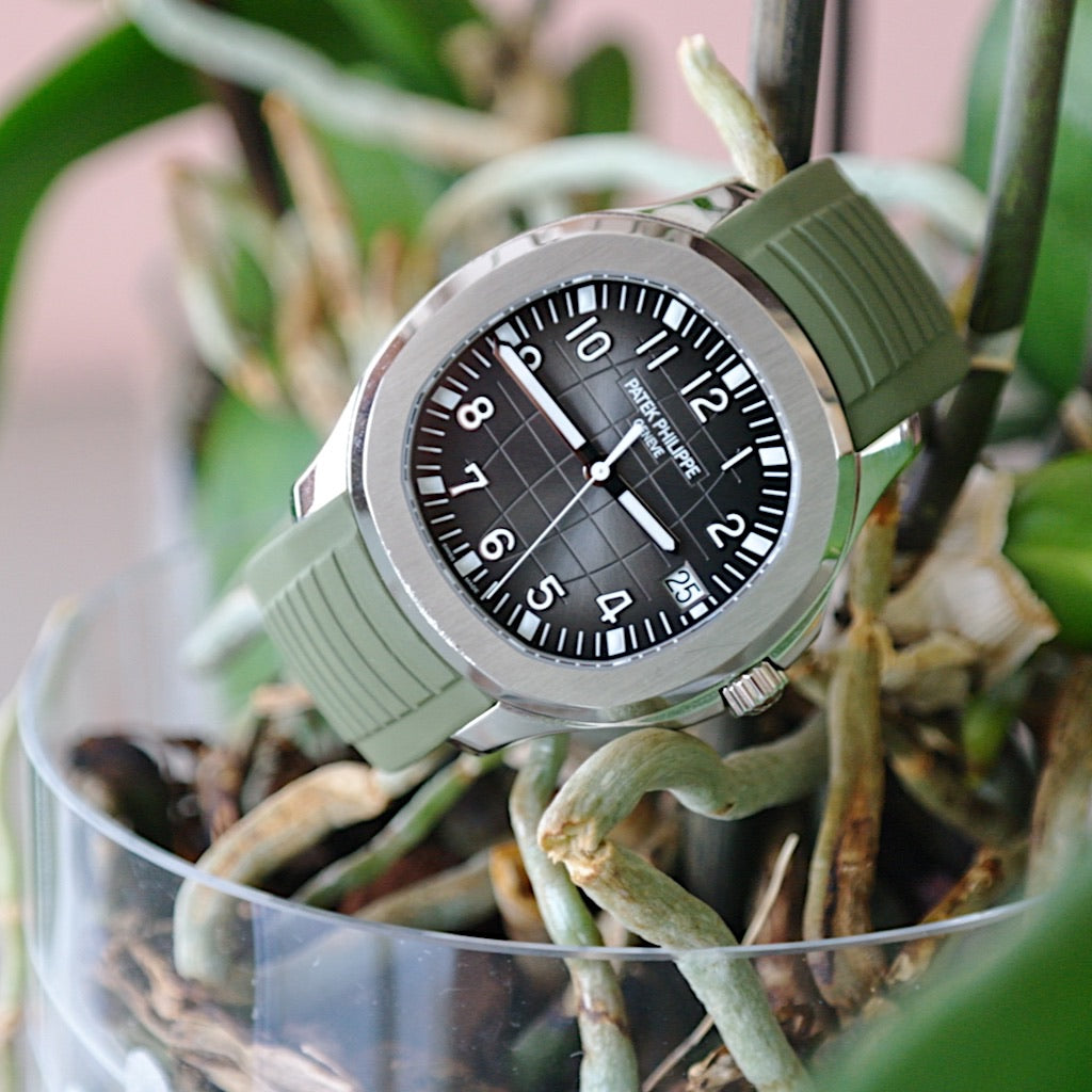 Tempomat Madrid, Khaki Green FKM Vulcanized Rubber Strap for Patek Philippe Aquanaut