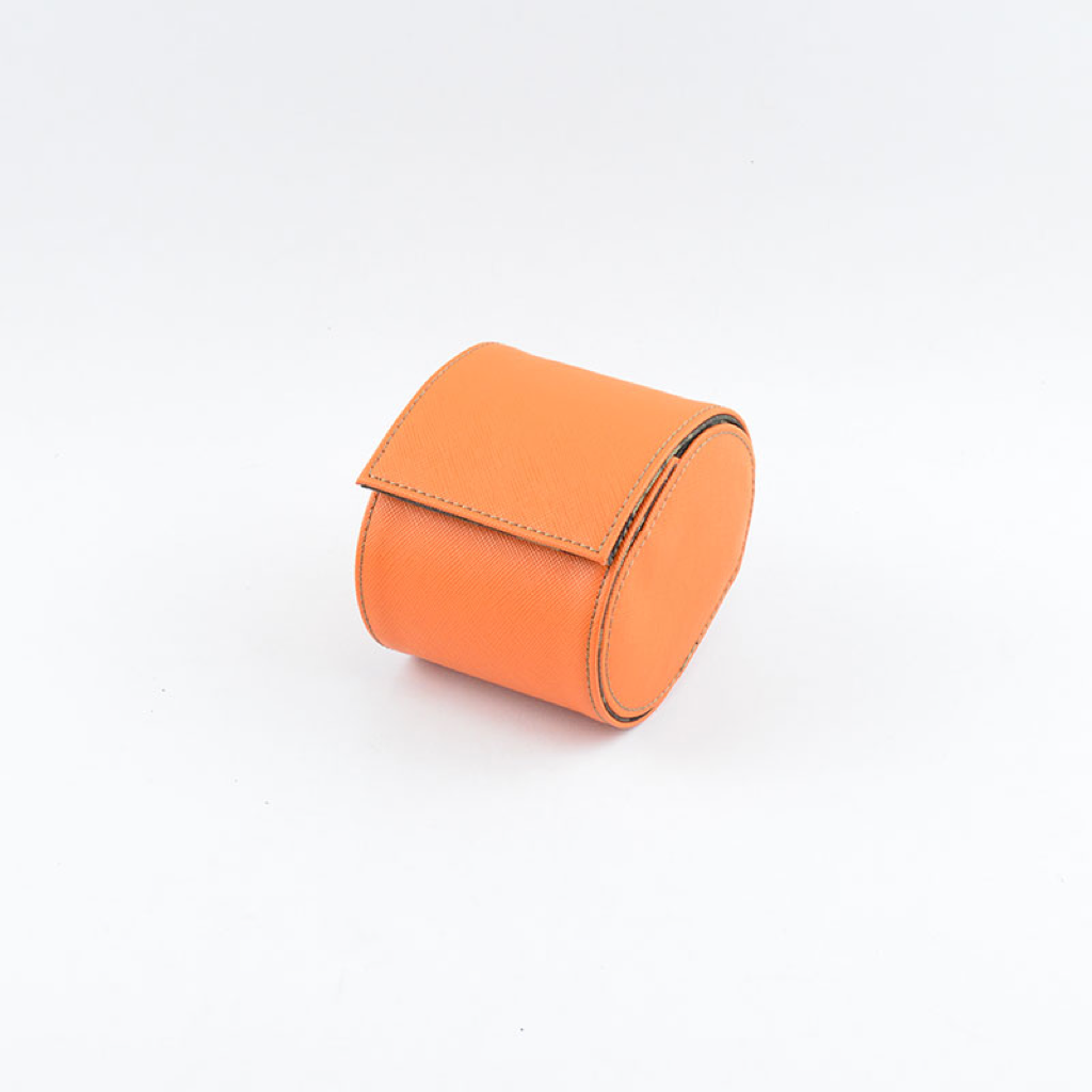 Tempomat Madrid, Orange camouflage Saffiano leather watch roll for collectors