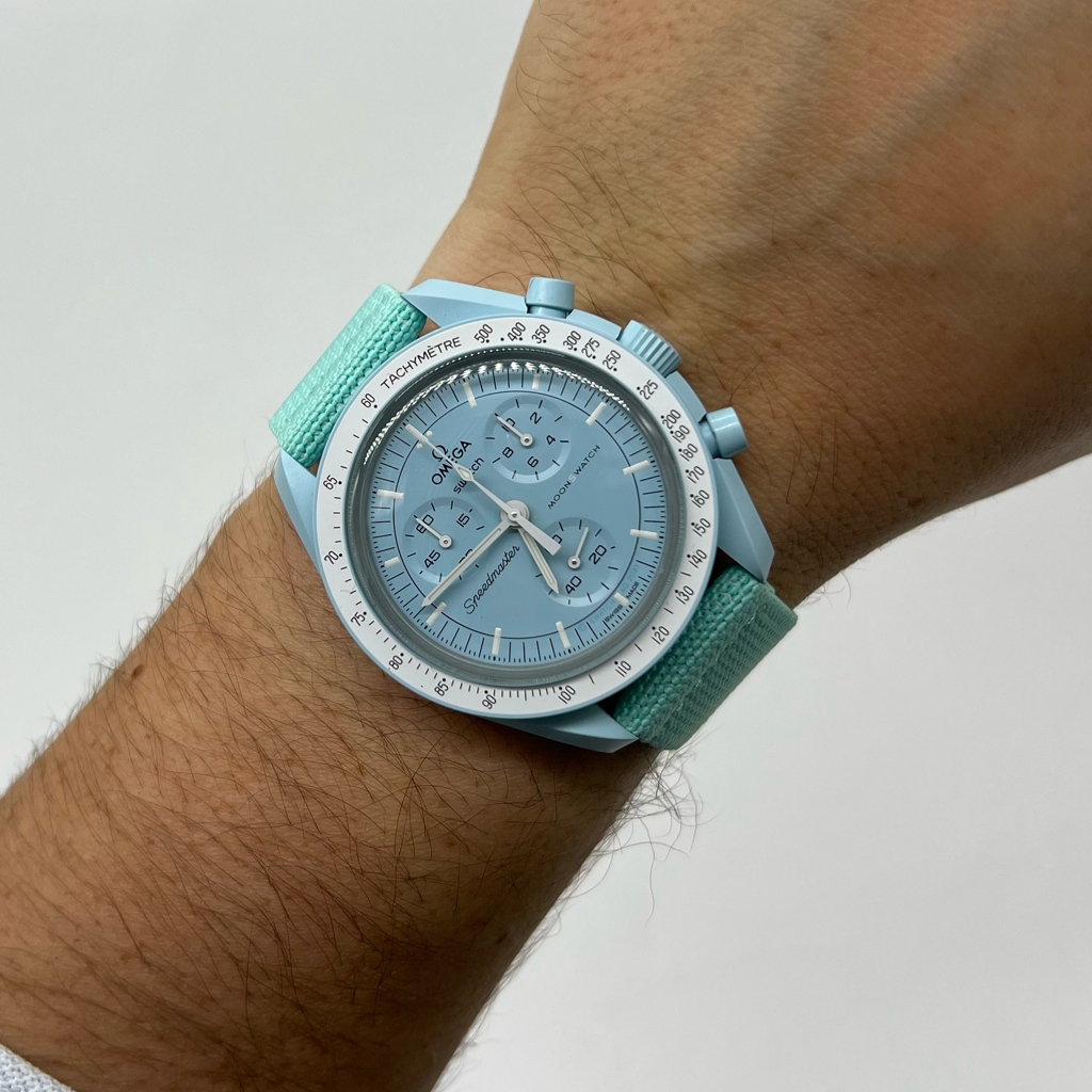 Tempomat Madrid, 20mm Tiffany Blue / Sky Blue Elastic loop strap, universal fit, for rolex, omega, Moonswatch, omega x swatch and more