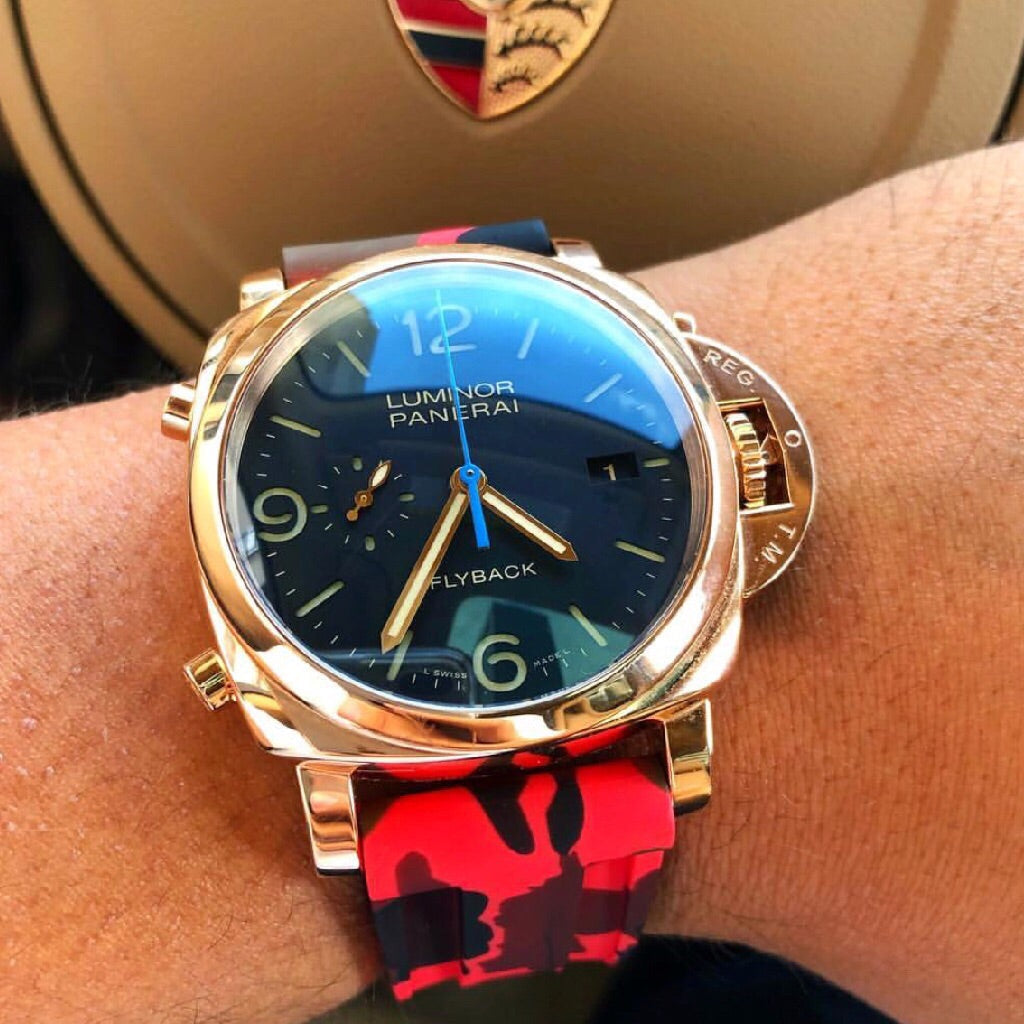 Tempomat Madrid, Red Camouflage Rubber Strap for Panerai, Seiko, Breitling, Tag Heuer Universal 24mm