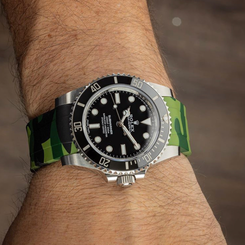 Tempomat Madrid, 20mm Green camo rubber strap for rolex, 20mm rubber strap for omega
