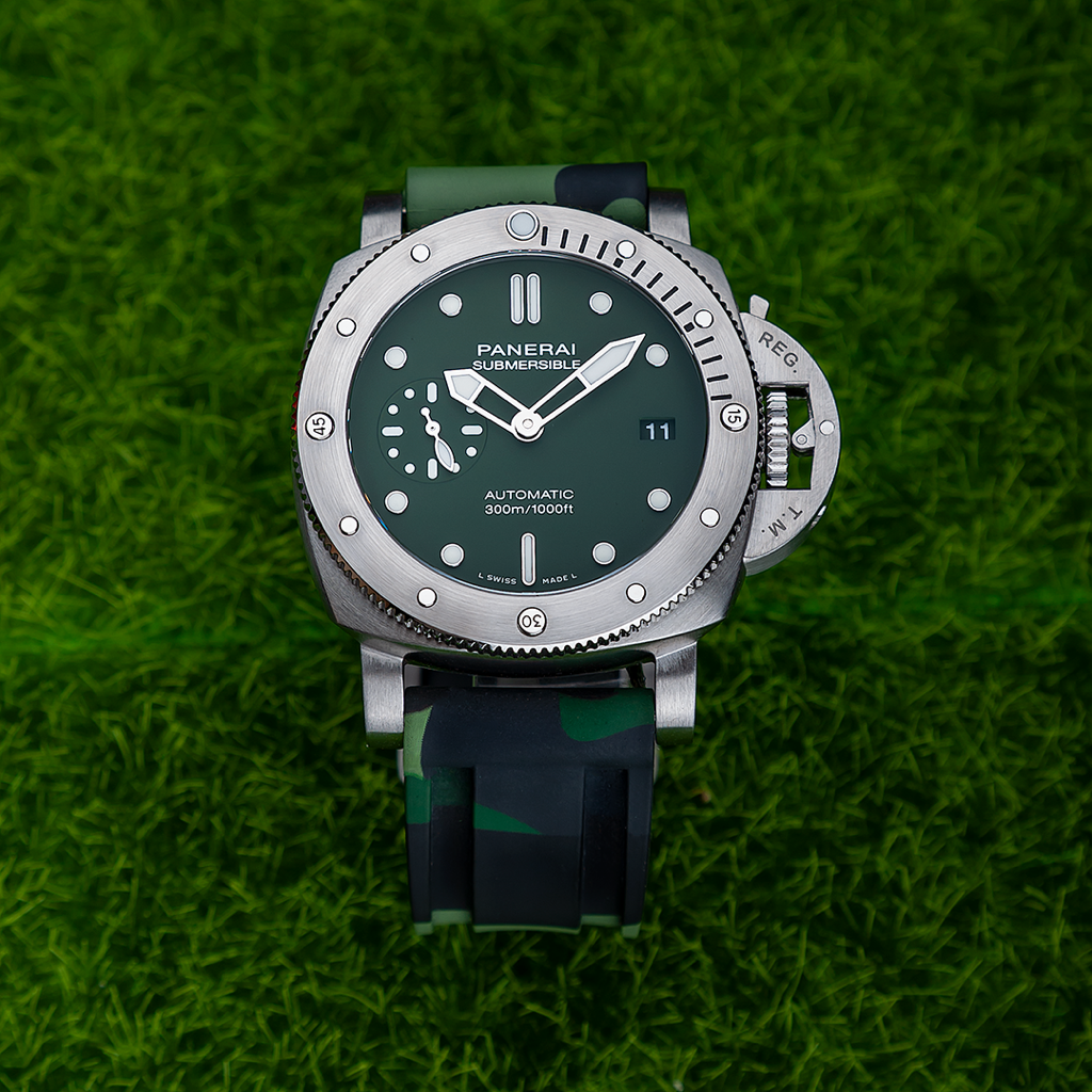 Tempomat Madrid affordable luxury watch accessories, 22mm universal green camo rubber strap for tag heuer, tudor, omega