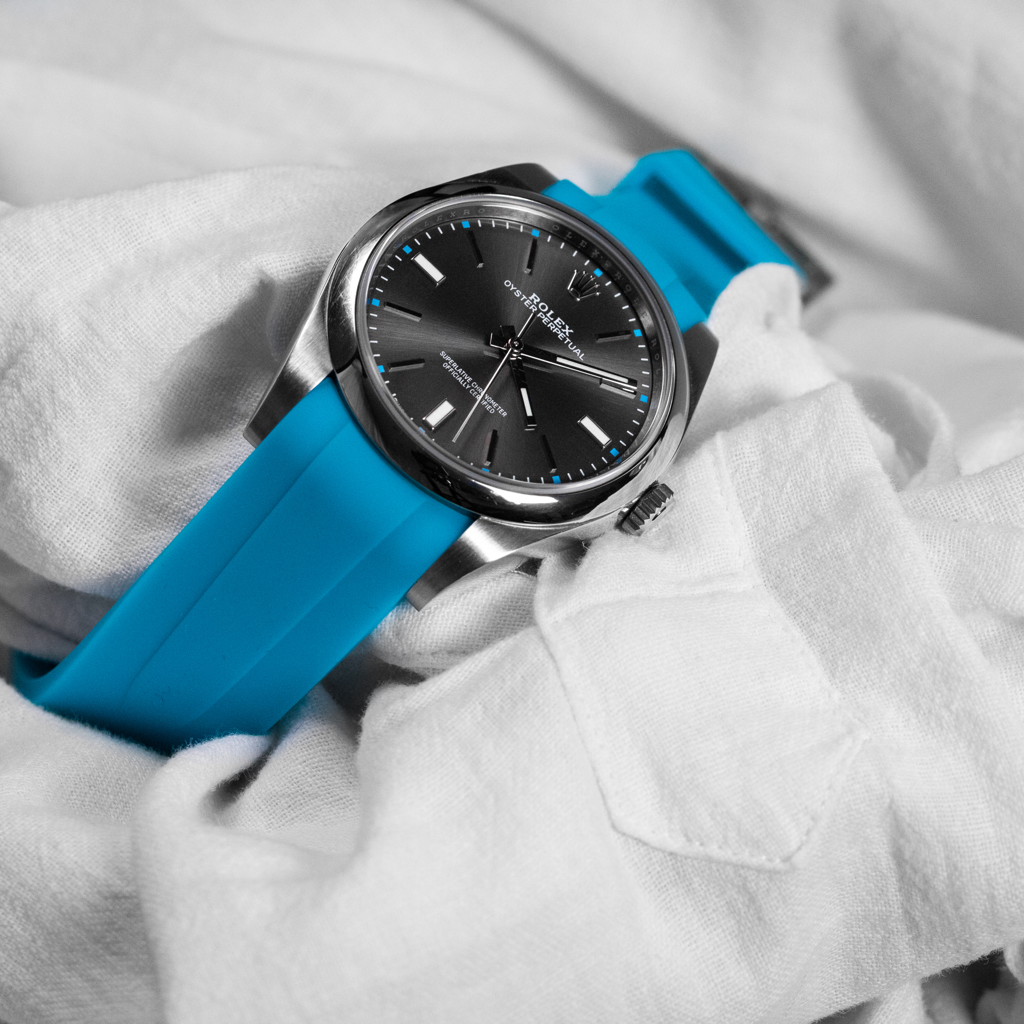 Tempomat Madrid 20mm curved ended integrated blue Miami / Marbella rubber strap for rolex and omega