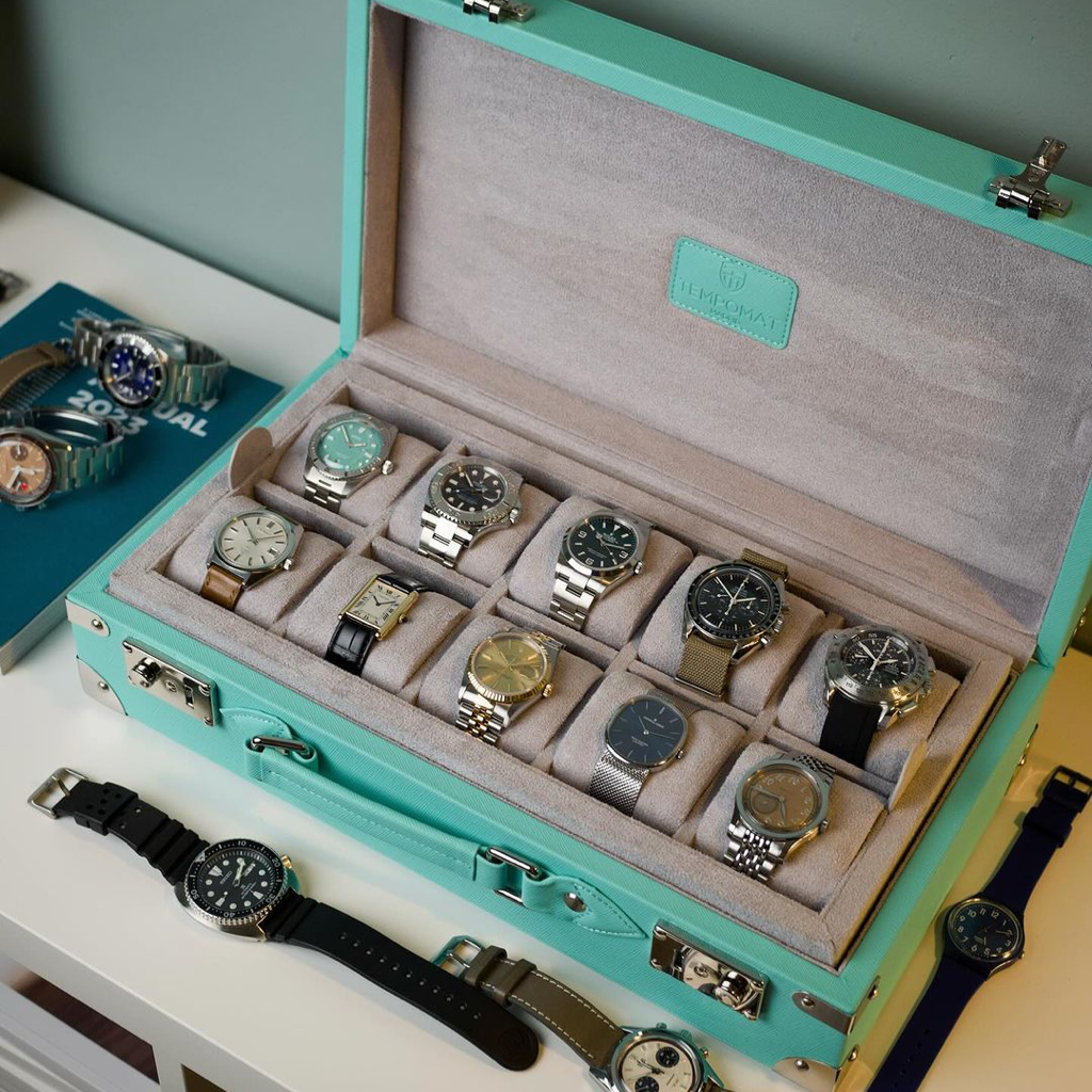 Sky Blue Saffiano Leather Collector Box