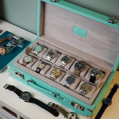 Sky Blue Saffiano Leather Collector Box