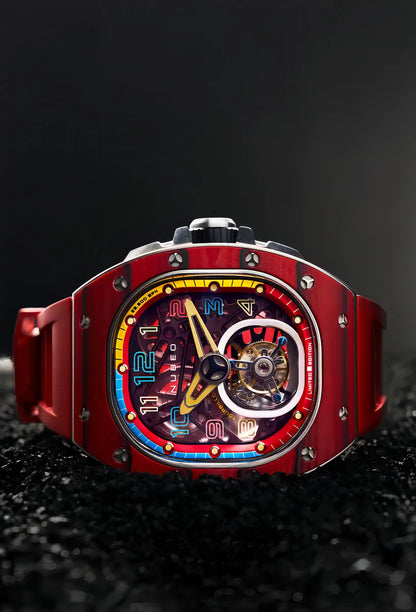Reloj NUBEO Tourbilon Dark Red Edición Limitada Esqueletizado
