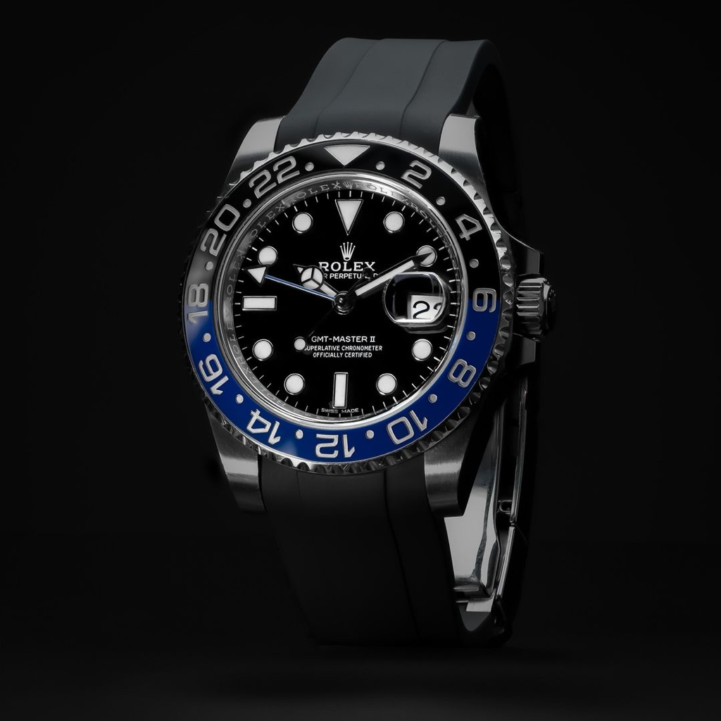 Rolex deployant rubber strap, FKM vulcanized rubber, Black 