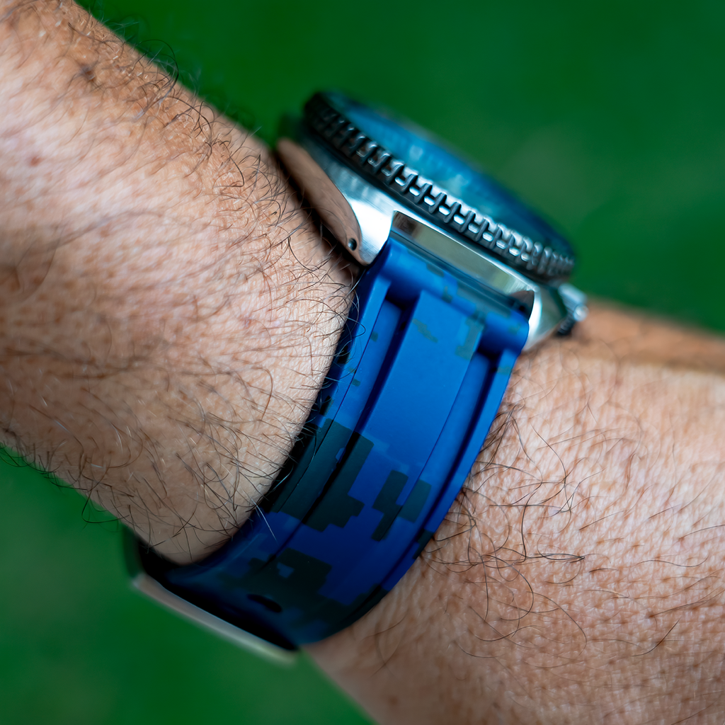 Tempomat Madrid, Blue Digital Camouflage Rubber Strap for Panerai, Seiko, Breitling, Tag Heuer, Tudor, Universal 22mm