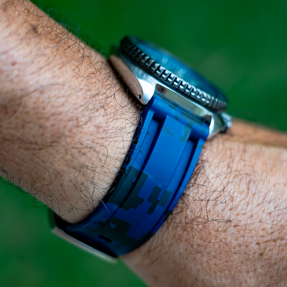 Tempomat Madrid, Blue Digital Camouflage Rubber Strap for Panerai, Seiko, Breitling, Tag Heuer, Tudor, Universal 22mm