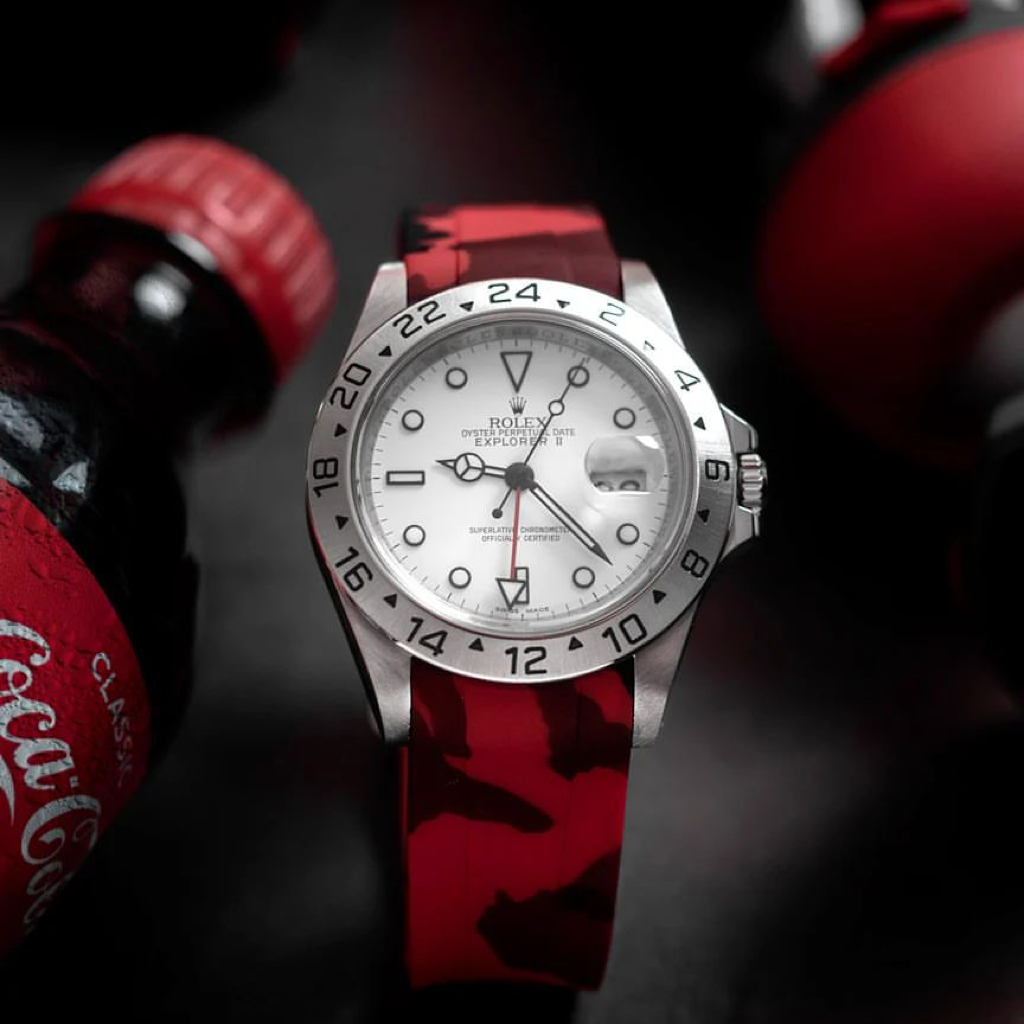 Tempomat Madrid, 20mm Red camo rubber strap for rolex, 20mm rubber strap for omega