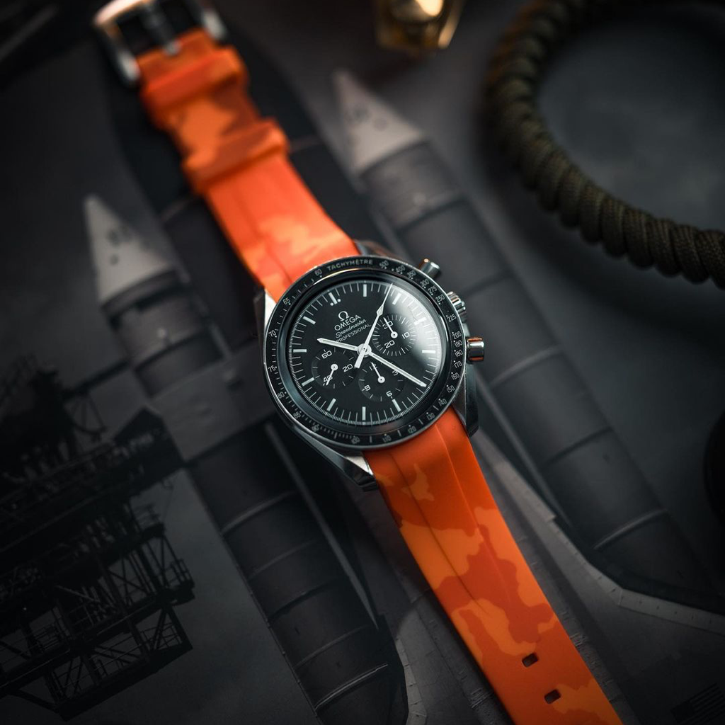 Tempomat Madrid, 20mm Orange camo rubber strap for rolex, 20mm rubber strap for omega