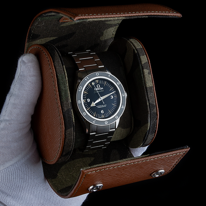 Tempomat Madrid, Brown camouflage Saffiano leather watch roll for collectors