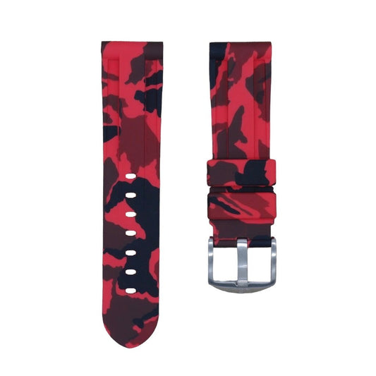 Tempomat Madrid, Red Camouflage Rubber Strap for Panerai, Seiko, Breitling, Tag Heuer Universal 24mm