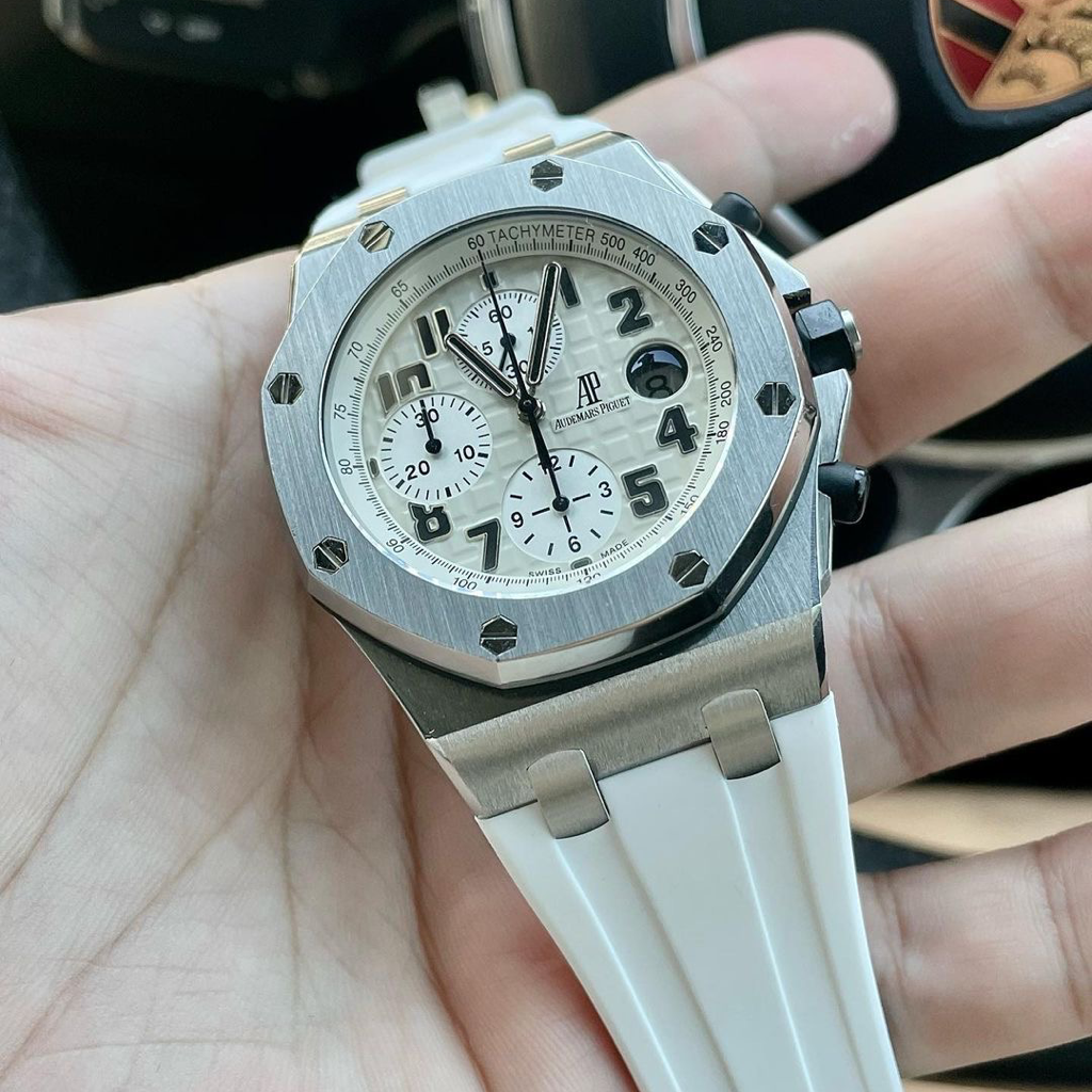 Tempomat Madrid, White Rubber Strap for Audemars Piguet, royal oak offshore 42mm