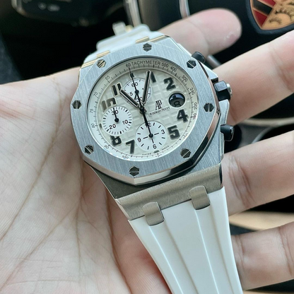 Tempomat Madrid, White Rubber Strap for Audemars Piguet, royal oak offshore 42mm