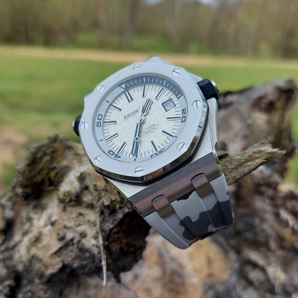 Tempomat Madrid, Grey Camouflage Rubber Strap for Audemars Piguet, royal oak offshore 42mm