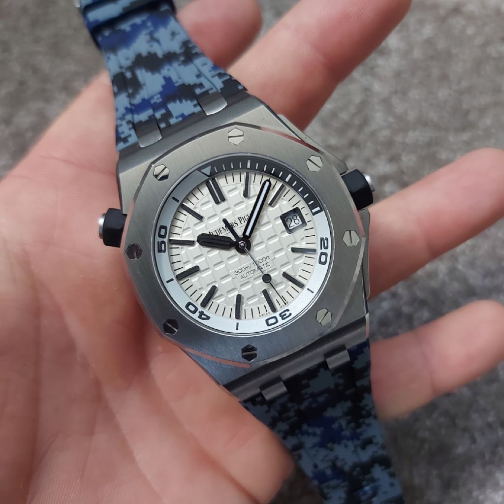 Tempomat Madrid, Blue Digital Camouflage Rubber Strap for Audemars Piguet, royal oak offshore 42mm