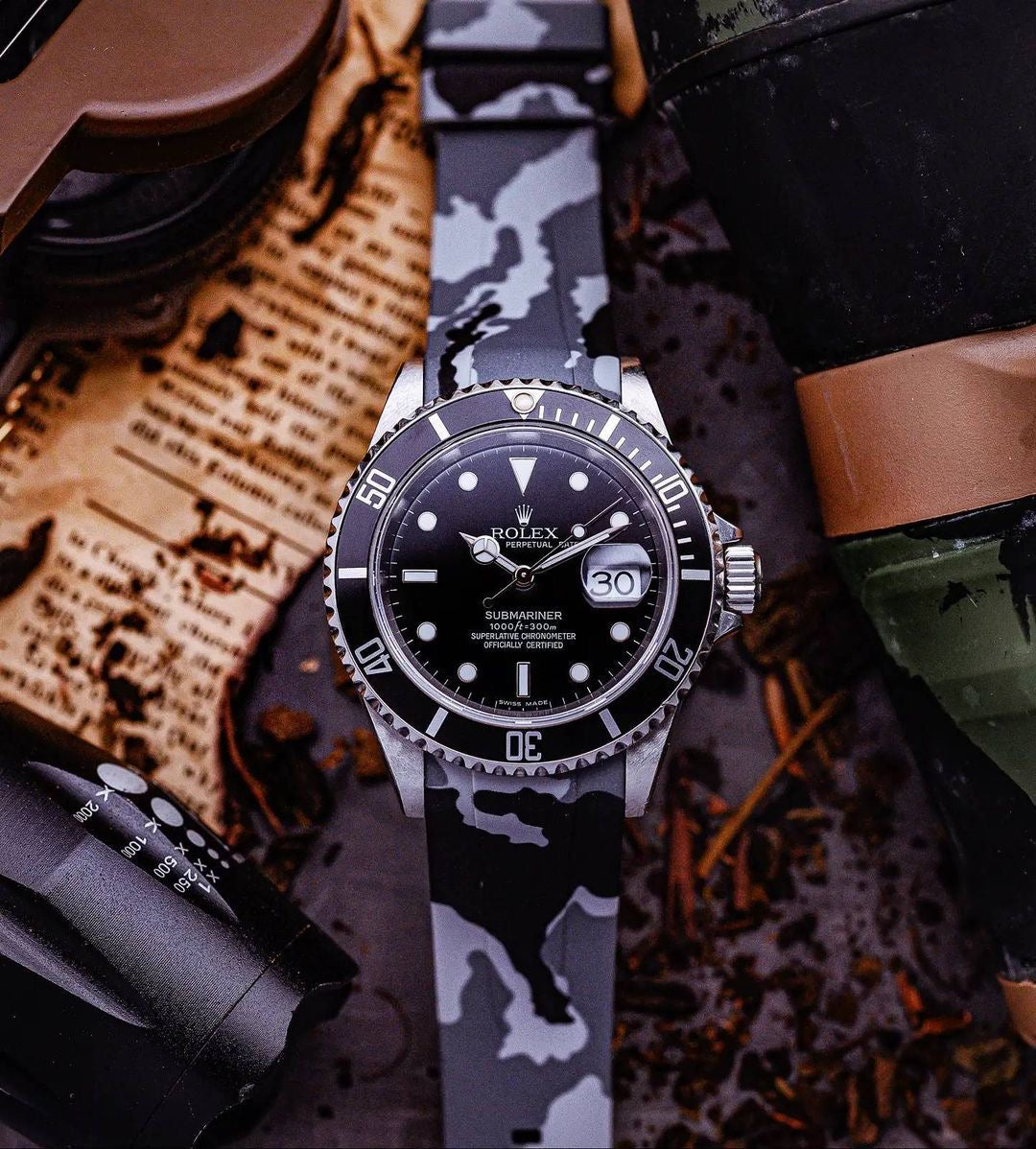 Tempomat Madrid, 20mm Grey camo rubber strap for rolex, 20mm rubber strap for omega
