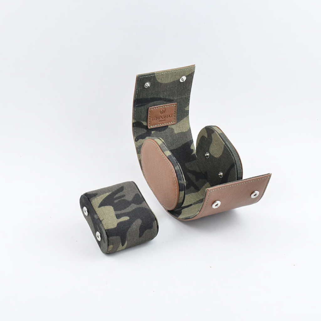 Tempomat Madrid, Brown camouflage Saffiano leather watch roll for collectors