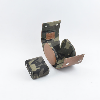 Tempomat Madrid, Brown camouflage Saffiano leather watch roll for collectors