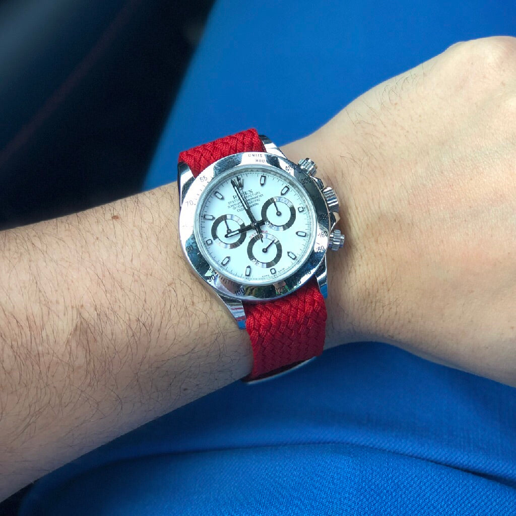 Tempomat Madrid, Red Perlon Strap for Rolex & Omega, 20mm universal fit