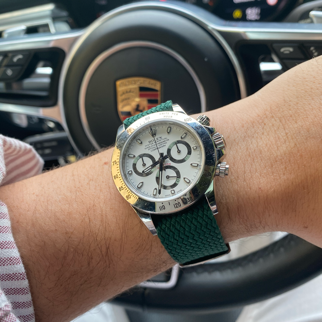 Tempomat Madrid, Bottle green Perlon Strap for Rolex & Omega, 20mm universal fit