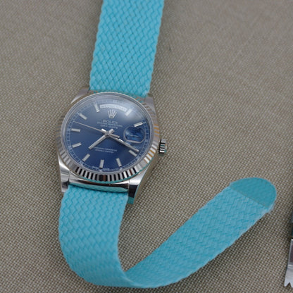 Tempomat Madrid, Turquoise blue Perlon Strap for Rolex & Omega, 20mm universal fit