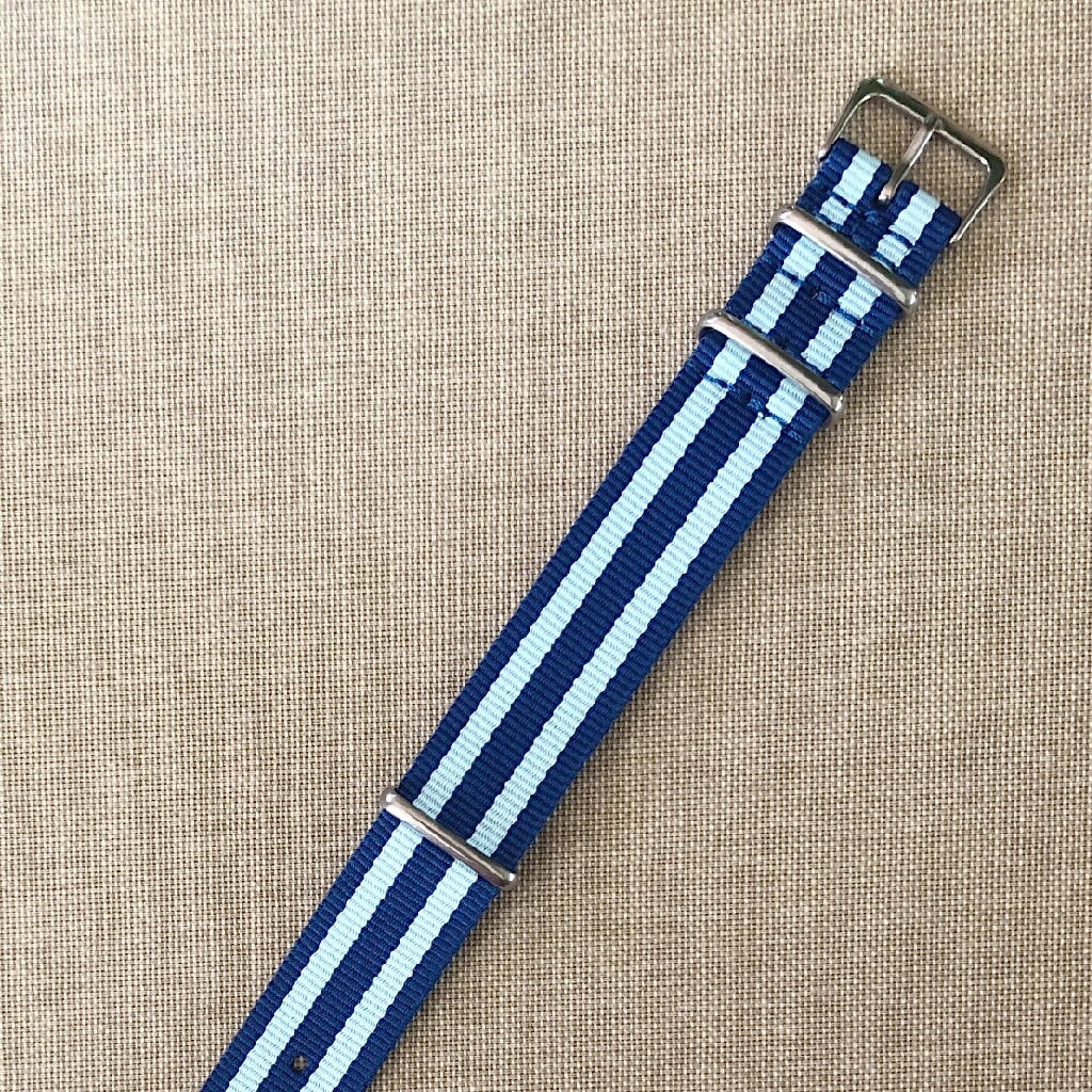 Tempomat Madrid, Blue Stripe Nato Strap for Rolex & Omega, 20mm universal fit