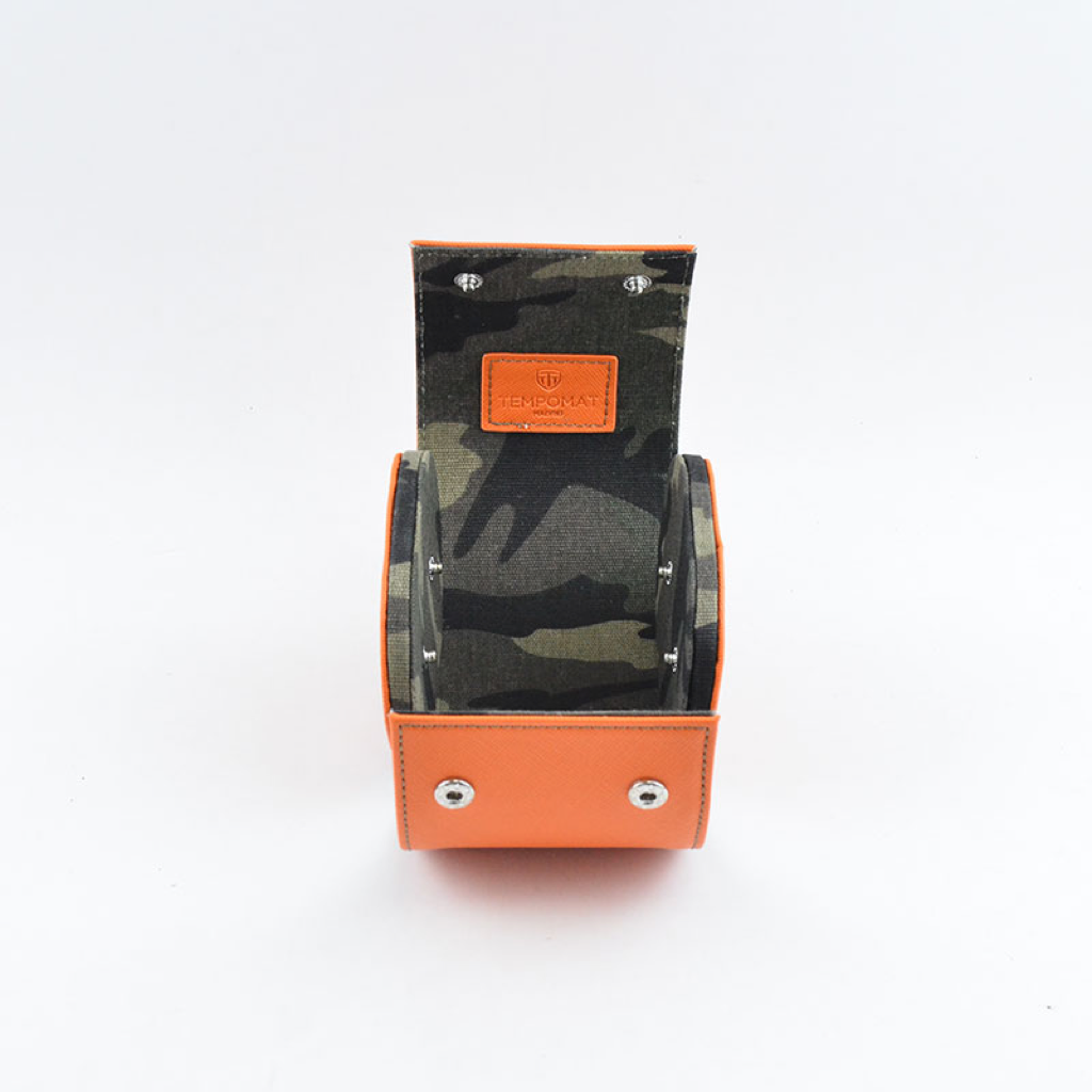 Tempomat Madrid, Orange camouflage Saffiano leather watch roll for collectors