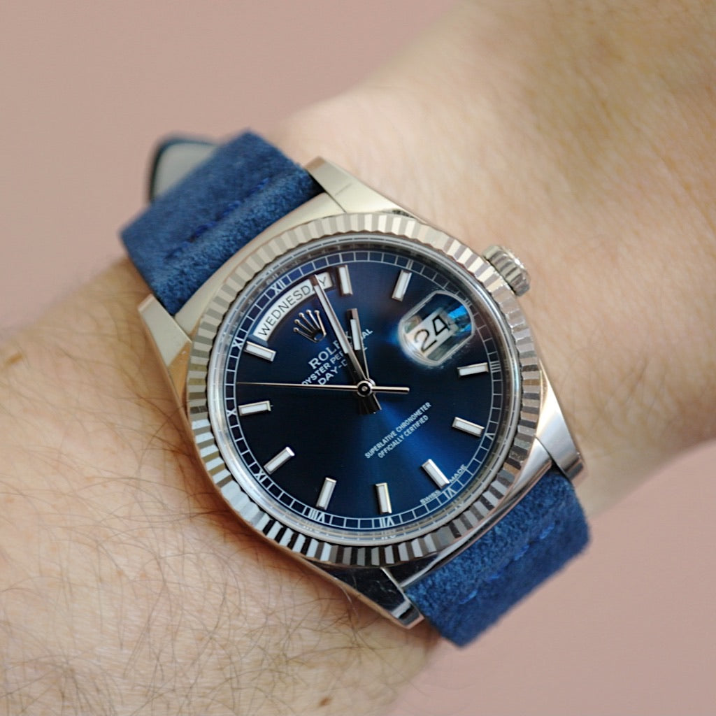 Tempomat Madrid, Navy Blue suede Leather Strap for Rolex & Omega, 20mm universal fit