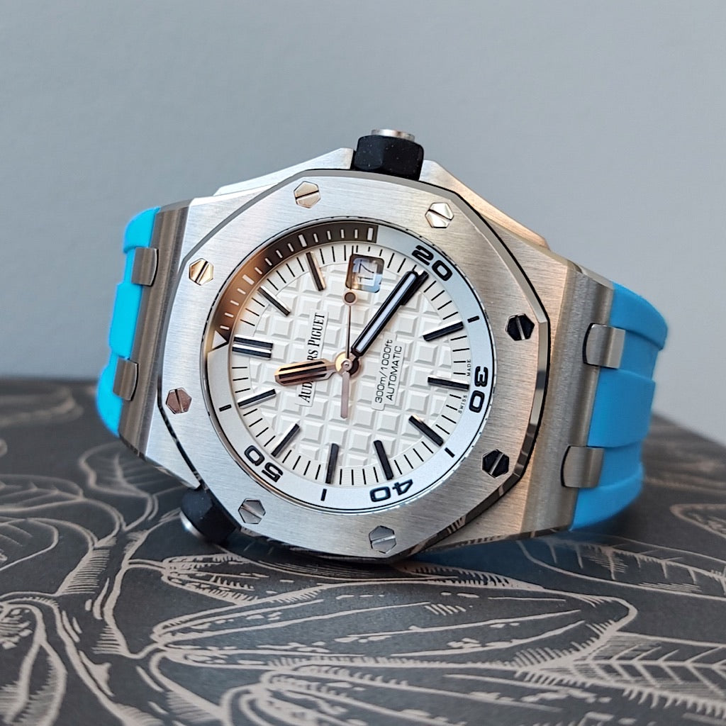 Tempomat Madrid, Blue Miami / Blue Marbella Rubber Strap for Audemars Piguet, royal oak offshore 42mm